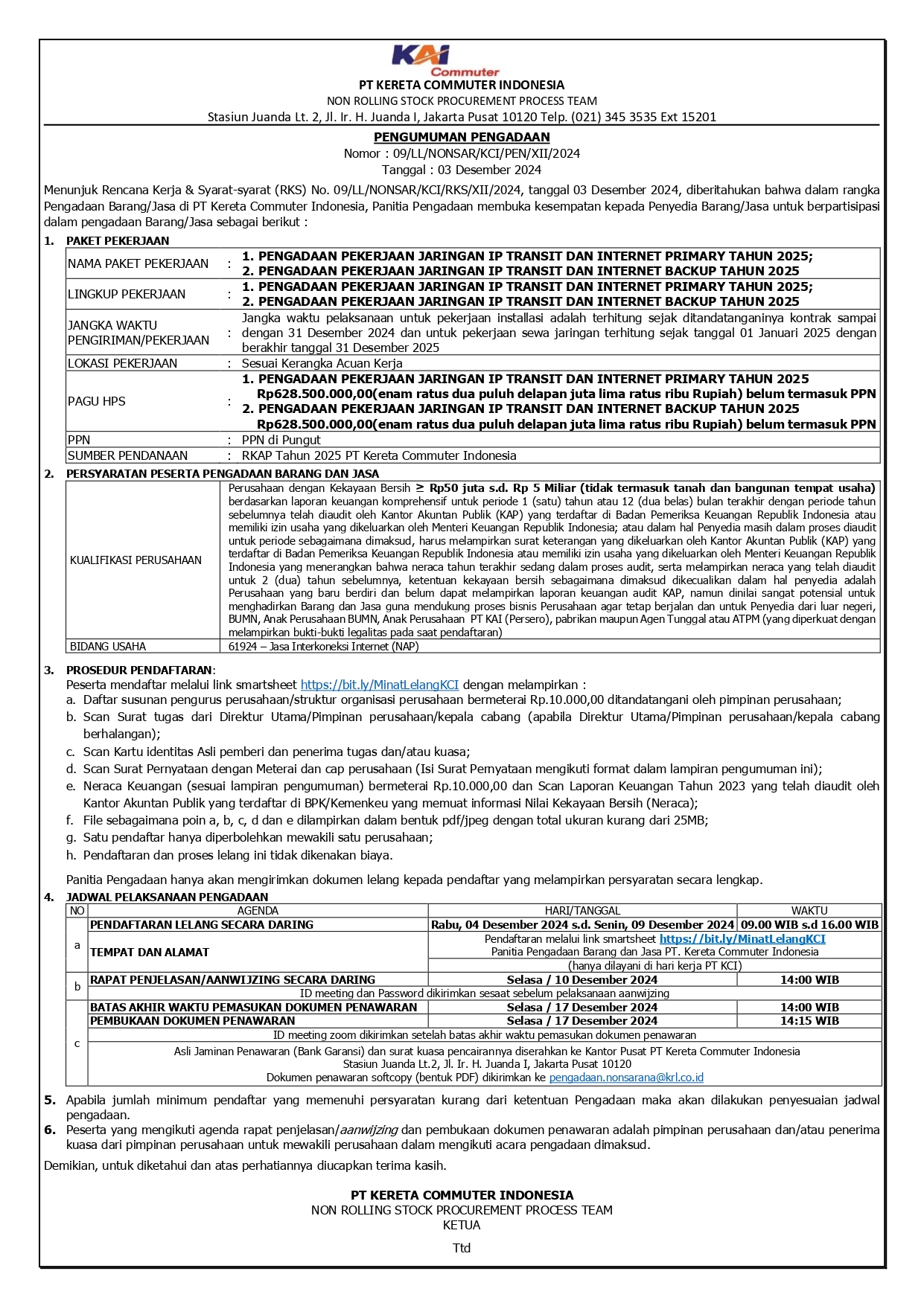 2 pengumuman 09 pengadaan jaringan ip transit primary dan backup tahun 2025 page 0001